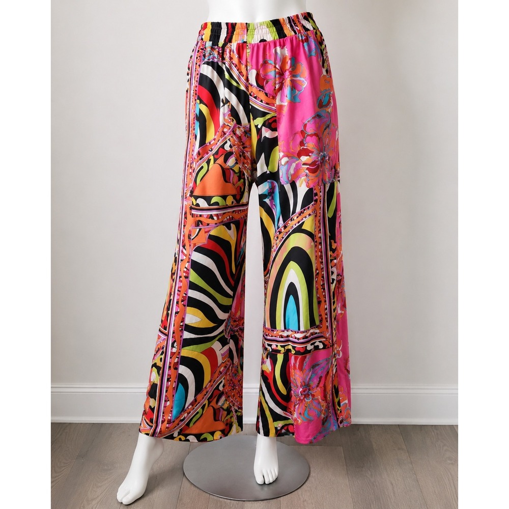 Bright Pink Multi-Print Wide Leg Pants
